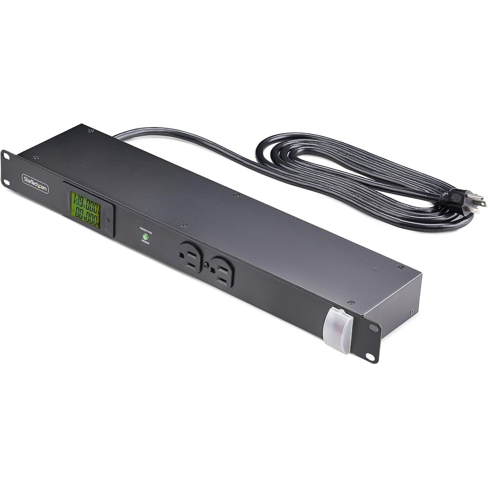 StarTech.com 12-Outlet Horizontal Rack Mount Metered PDU, 1U Server Power Strip w/Surge Protector, 8ft/2.4m Power Cable, TAA