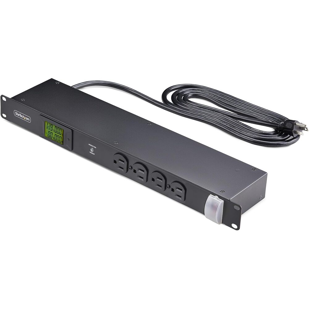 StarTech.com 16-Outlet Horizontal Rack Mount Metered PDU, 1U Server Power Strip w/Surge Protector, 8ft/2.4m Power Cable, TAA