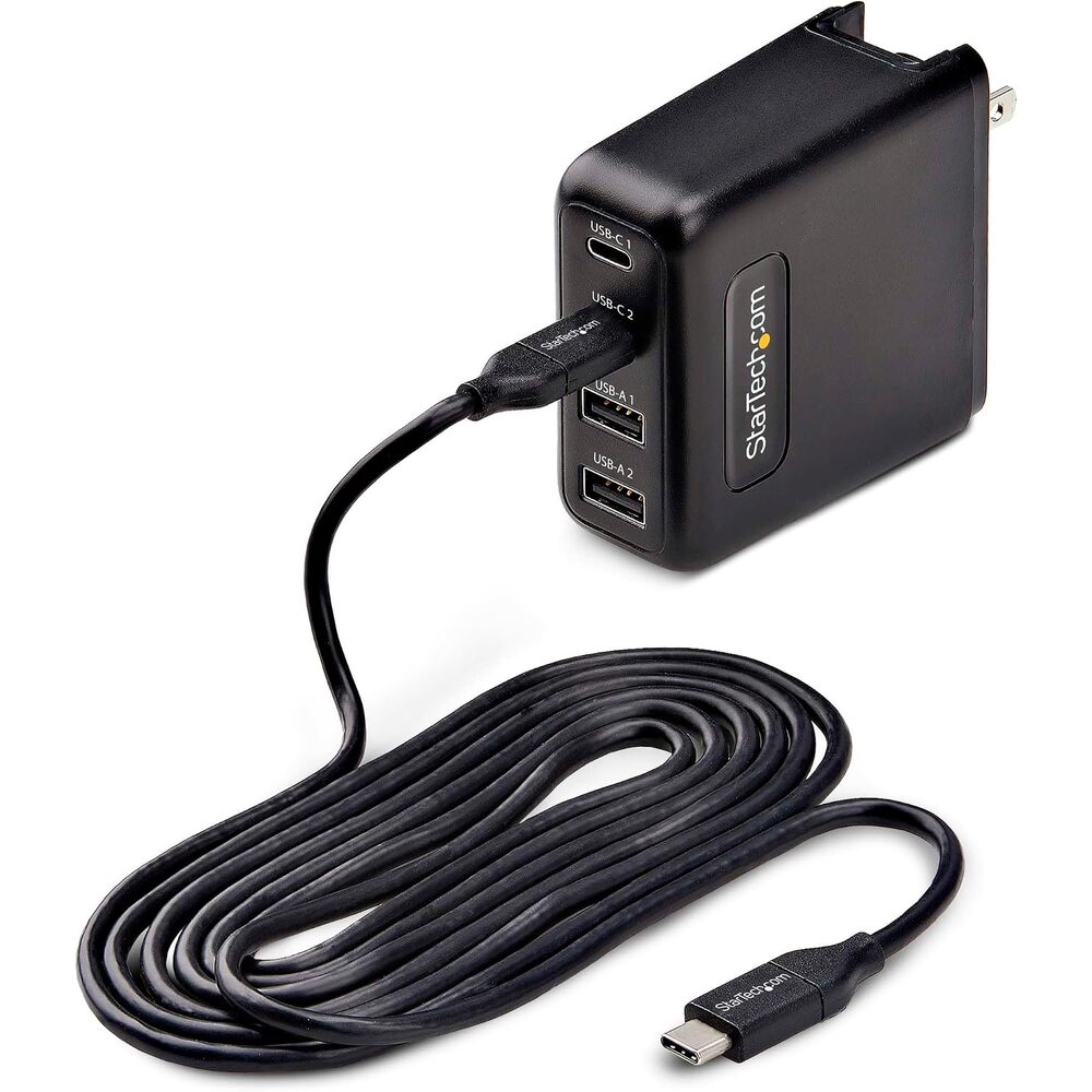 StarTech.com 100W USB-C Wall Charger, 2X USB-C/2x USB-A, USB PD 3.0, Fast Charging Portable GaN Charger, Power Adapter for MacBook Pro/Air, Dell XPS, iPhone 15/Pro, iPad Pro, Samsung S23/S24
