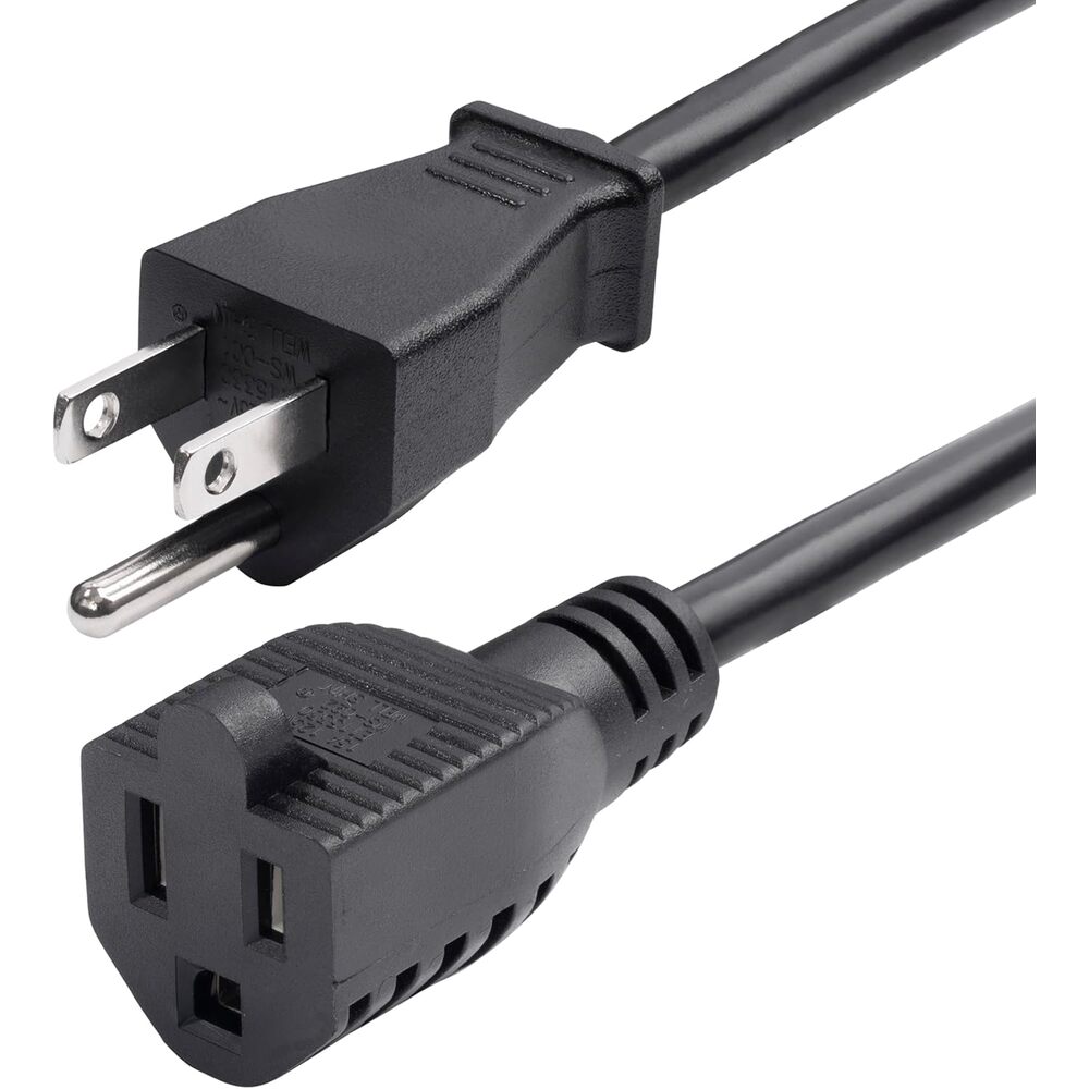 StarTech.com 10ft (3m) Power Extension Cord, NEMA 5-15P to NEMA 5-15R AC Power Cable, 10A 125V, 18AWG, Outlet Extension Power Cable, Black Extension Cord - UL Listed, TAA (231A-8A00-POWER-CORD)