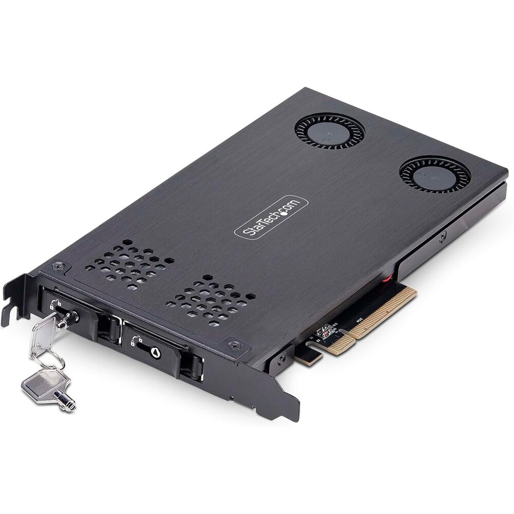 StarTech Dual-Bay M.2 NVMe SSD to PCIe x8 Removable Mobile Rack, Tool-Less | Removable PCIe x8 rack, M.2 NVMe SSD, PCIe 4.0 x8/x16, 2230-2280m-Key, Bifurcation required