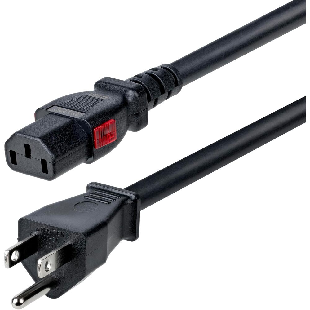 StarTech 3ft (91cm) Heavy Duty Power Cord, NEMA 5-15P to Locking C13, 125V 15A, 14AWG, Replacement AC Computer Power Cable, UL Listed, TAA