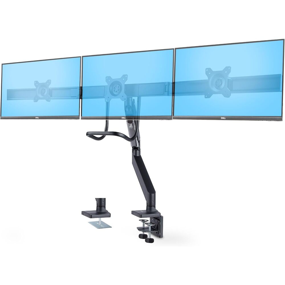 StarTech.com Desk Mount Triple Monitor Arm w/Crossbar for Up to Three 27in Screens, VESA 75x75/100x100, Tool-Less Arm Adjustments