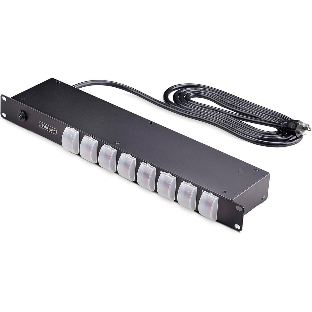 StarTech.com 8-Outlet Horizontal Rack Mount PDU, 1U Power Strip, Outlet On/Off Switches, 15A Breaker, 8ft/2.4m Cord NEMA 5-15, TAA