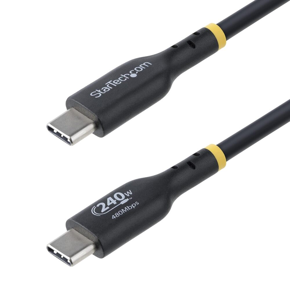 StarTech 3ft (91cm) USB C Charging Cable, Charge & Sync, 240W (5A) PD EPR, USB 2.0 Laptop Charger Cable, USB-IF Certified, TPE Jacket, Charging Cord, Black