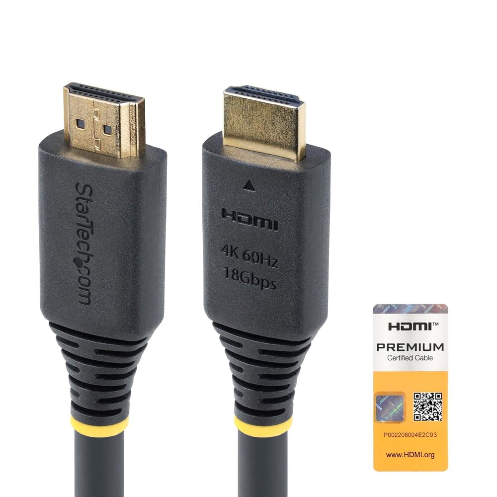 StarTech.com 25ft (7.6m) Premium Certified High Speed HDMI Cable, 4K 60Hz/1440p 144Hz, 18Gbps, UHD HDMI 2.0 Cord, TPE Jacket