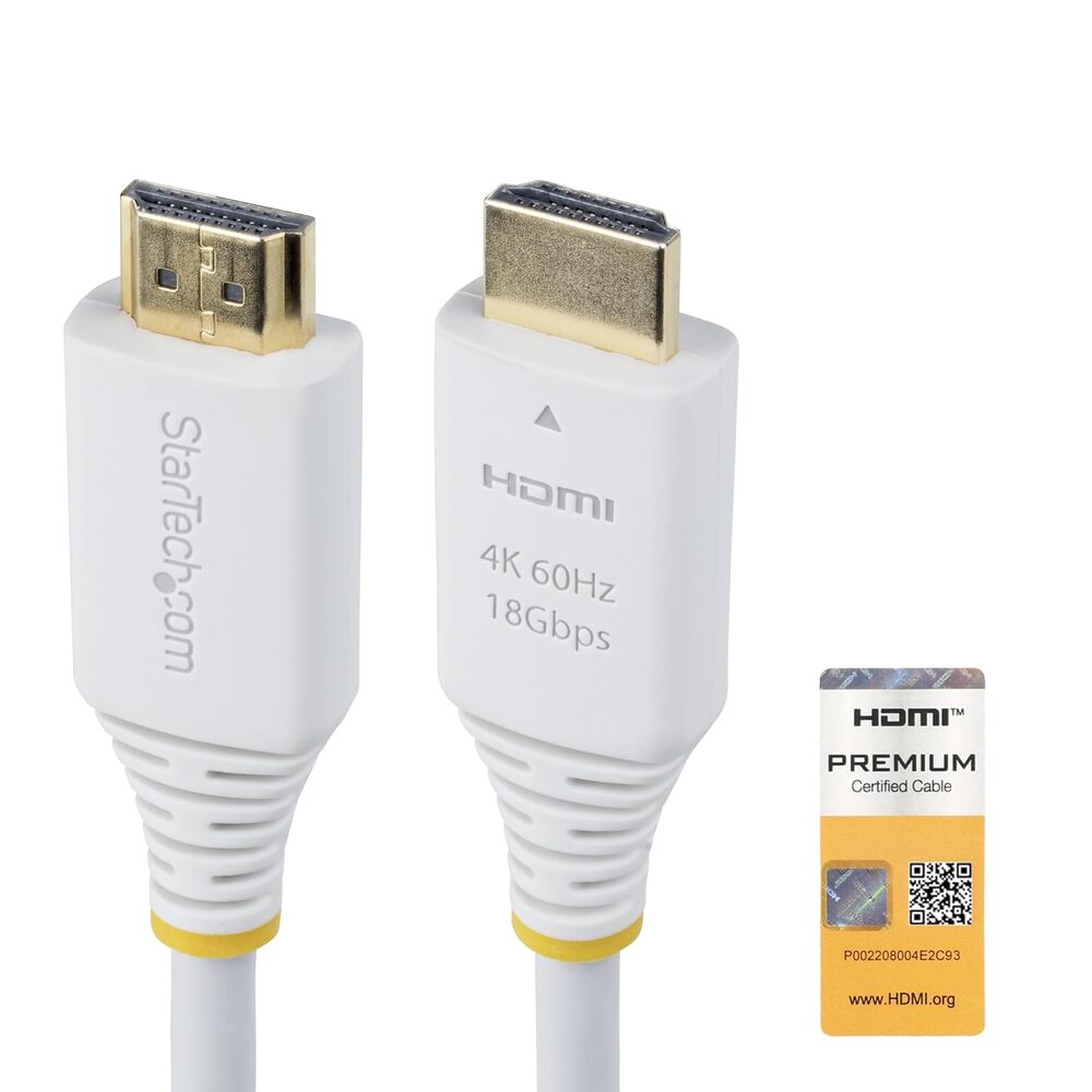 StarTech.com 6ft (1.8m) Premium Certified High Speed HDMI Cable, 4K 60Hz/1440p 144Hz, 18Gbps, UHD HDMI 2.0 Cord, TPE Jacket, White