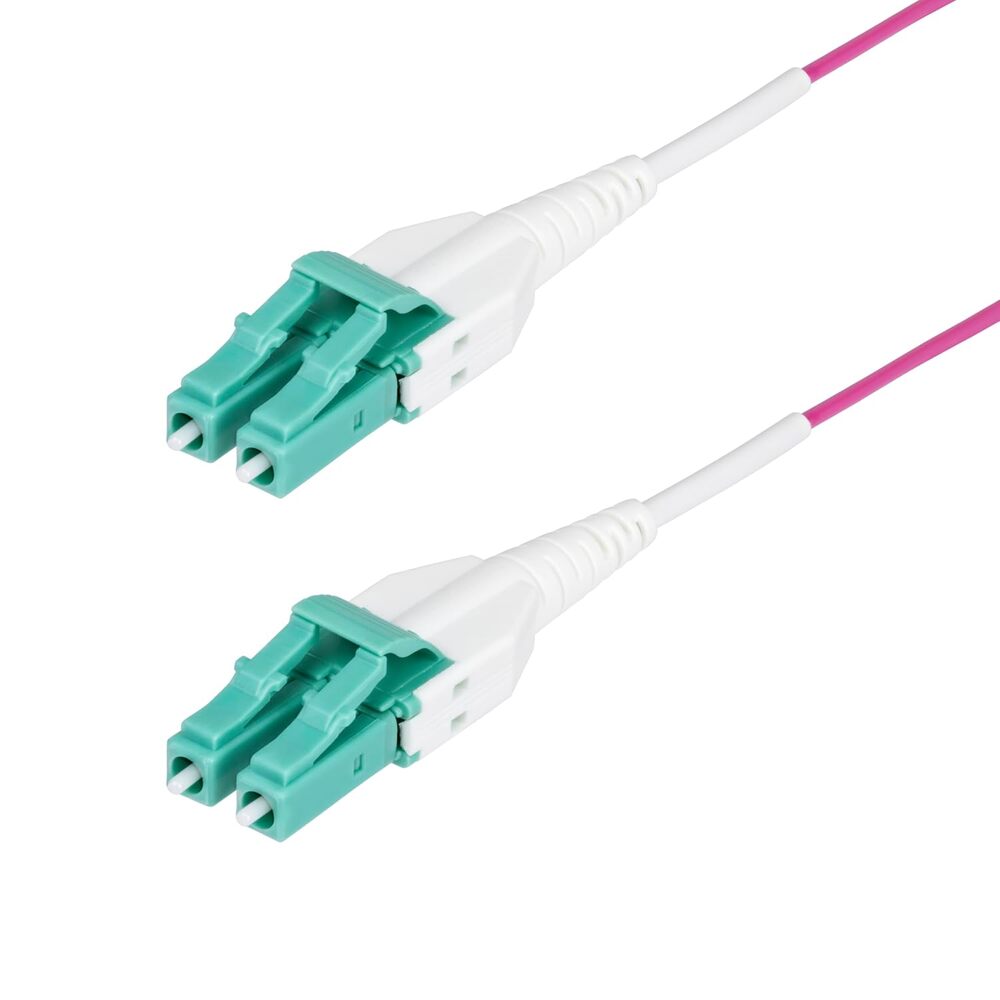 StarTech.com 5m (16.4ft) LC to LC (UPC) OM4 Multimode Fiber Optic Cable, Erika Violet, 50/125, 40G/100G, Uniboot Fiber Jumper Cord, OFNR Riser Rated