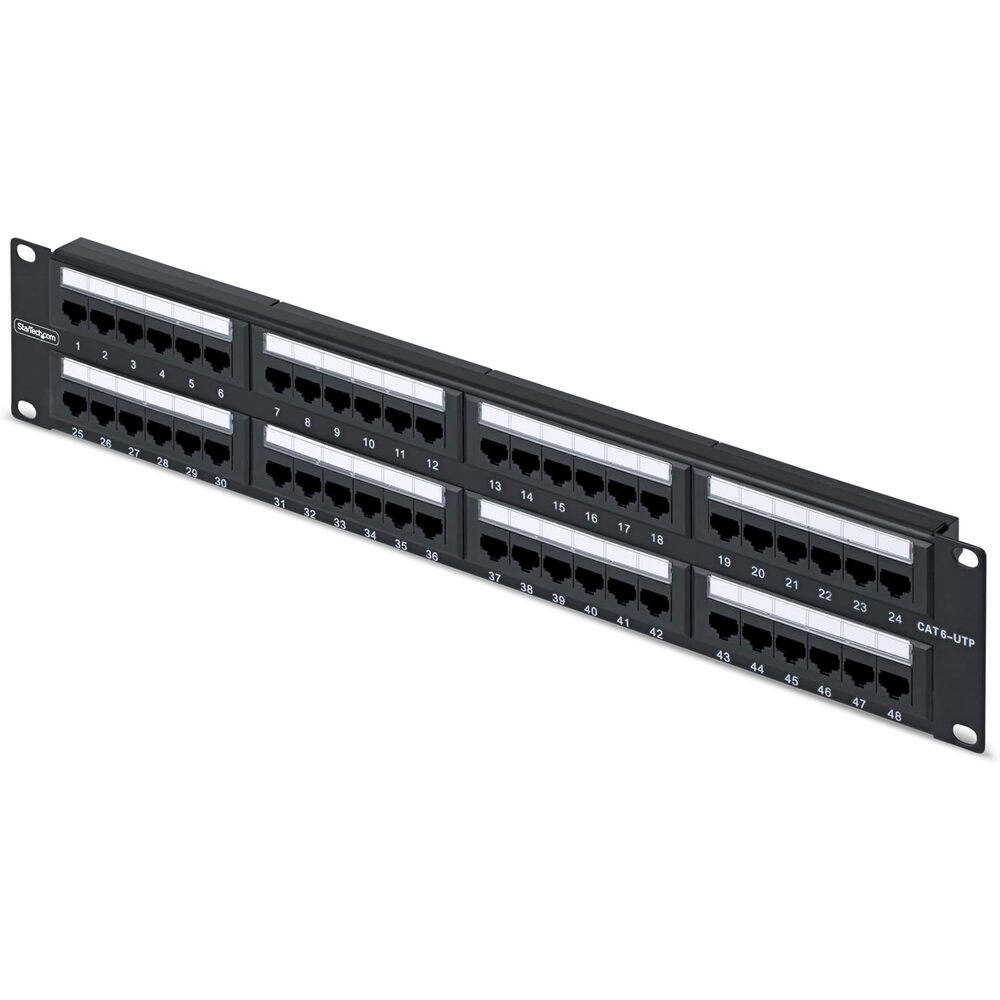 StarTech 48-Port 2U Rackmount Cat6 Patch Panel, RJ45, UTP, 110 Punch-Down, Cat 6 Ethernet Patch Panel for Network Server Rack