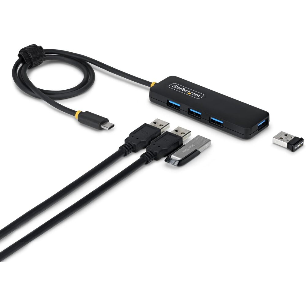 StarTech USB-C 4-Port Hub, SuperSpeed 5Gbps, 4 � USB-A Adapter, Bus-Powered Portable Hub with Extra Long 2 ft Cable, Plug-and-Play for MacBook, Dell, Chromebook, PC & Peripheral Devices