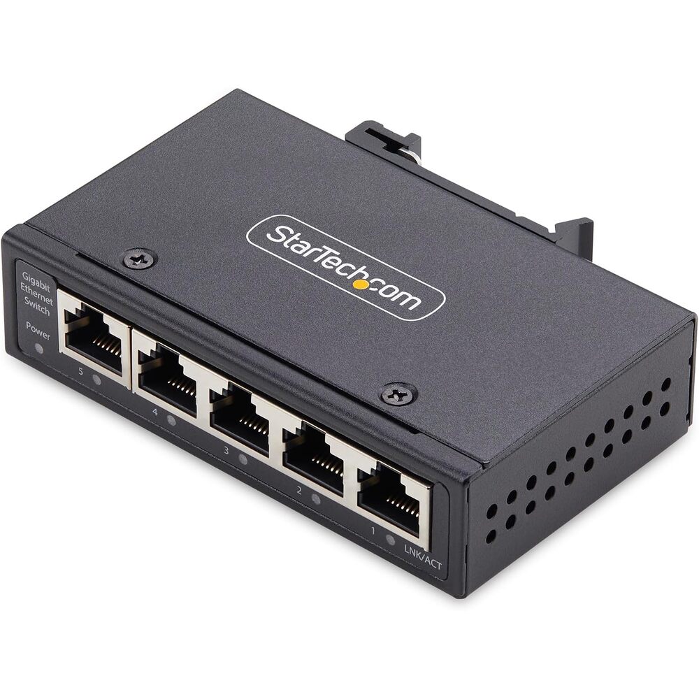StarTech 5-Port Unmanaged Industrial Network Switch (I51G-ETHERNET-SWITCH) | 100/1000 Ethernet, DIN Rail/Wall-Mount, IP30, 40-167F, 9~60VDC