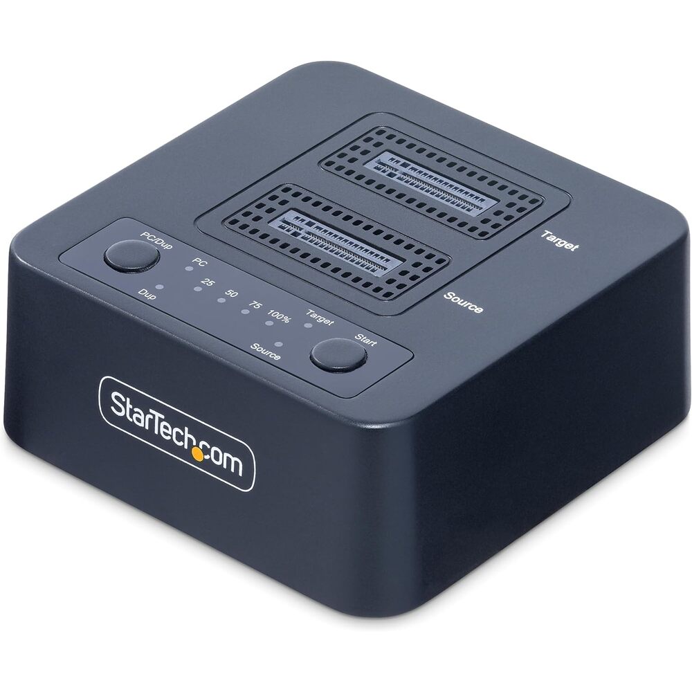 StarTech.com 1:1 M.2 NVMe Drive Duplicator, 90GBpm Standalone SSD Cloner/Copier, USB-C 3.2 20Gbps M.2 Dual-Bay Drive Dock, Black