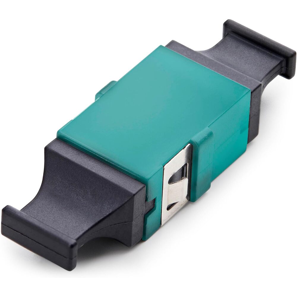 StarTech MPO/MTP Fiber Coupler, Single/Multimode, Aqua (MPOSMAPCAQCOUPLER) | Key Up-Key Down, Keyed male to un-keyed female ends, Metal mounting tabs, OS2/OM3/OM4, Adapter, Optic, Mode, 1/10/40/100Gbps