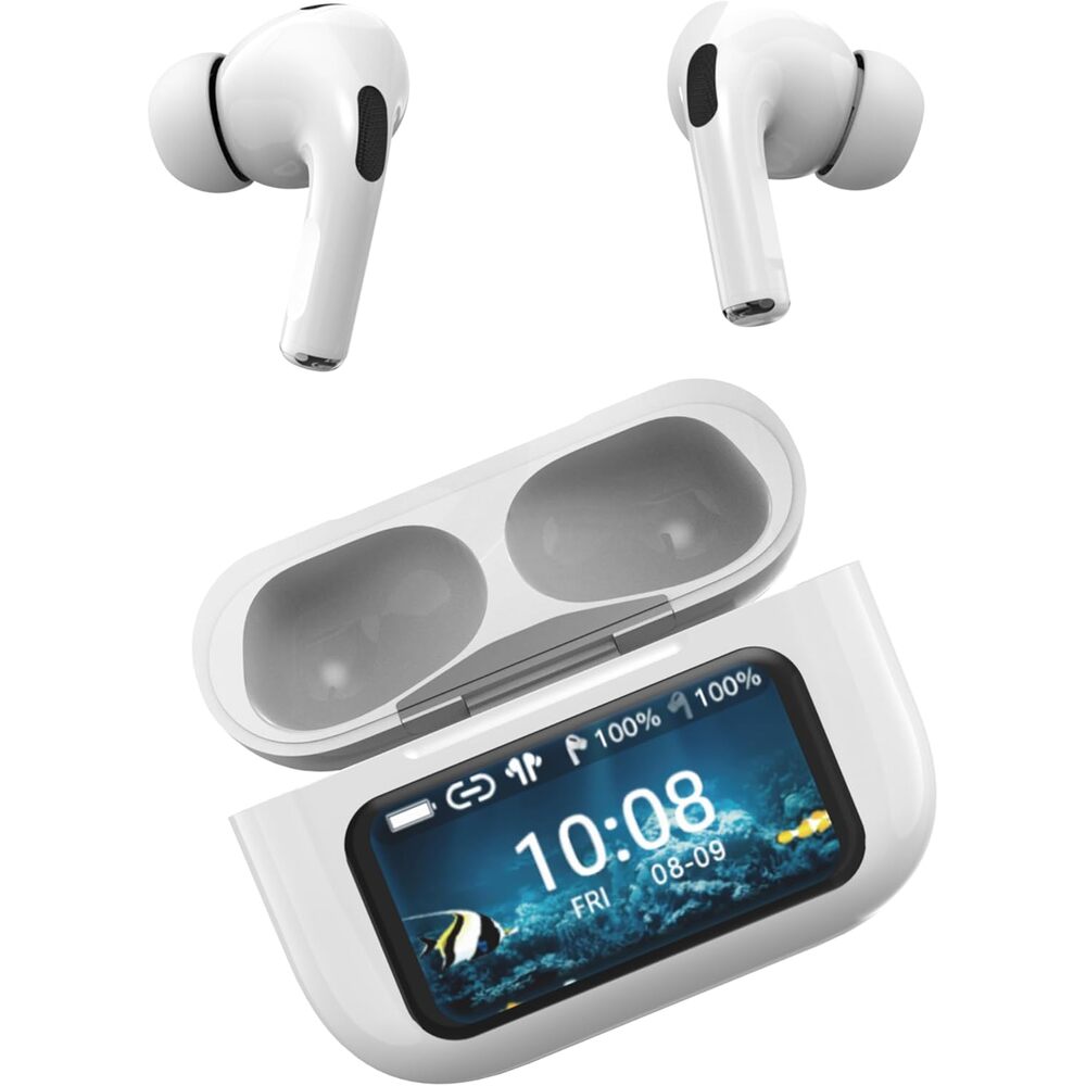 IQ Sound IQ-341 ANC & ENC Bluetooth Earphone with Touchscreen Display Charging Case, True Wireless Earbuds, Stereo Sound, Dual Mic, Voice Assistant, In-Ear Detection, USB-C Charging (White)