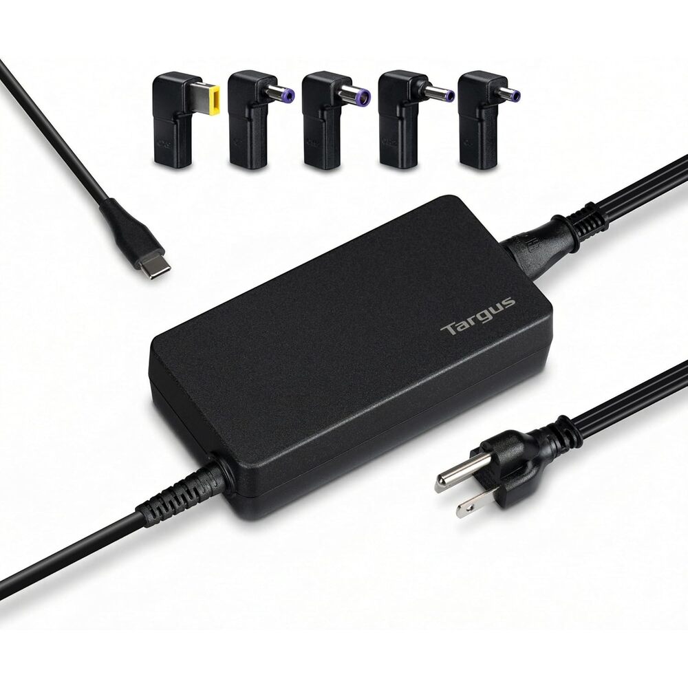 Targus 100W Universal USB-C & Legacy Charger, USB-C Power Adapter with 5 Interchangeable Tips for Dell, HP, Lenovo, Acer & ASUS, Fast Charging Wall Charger for Laptops, Tablets & Phones, APM108TT