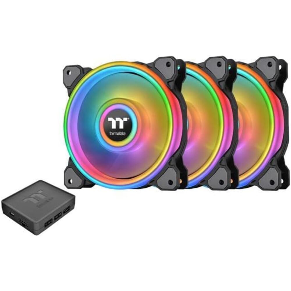 Thermaltake Riing Quad 120mm 16.8 Million RGB Color (Alexa, Razer Chroma) Software Enabled 4 Light Rings 54 Addressable LED 9 Blades Hydraulic Bearing Case/Radiator Fan CL-F088-PL12SW-B, Black