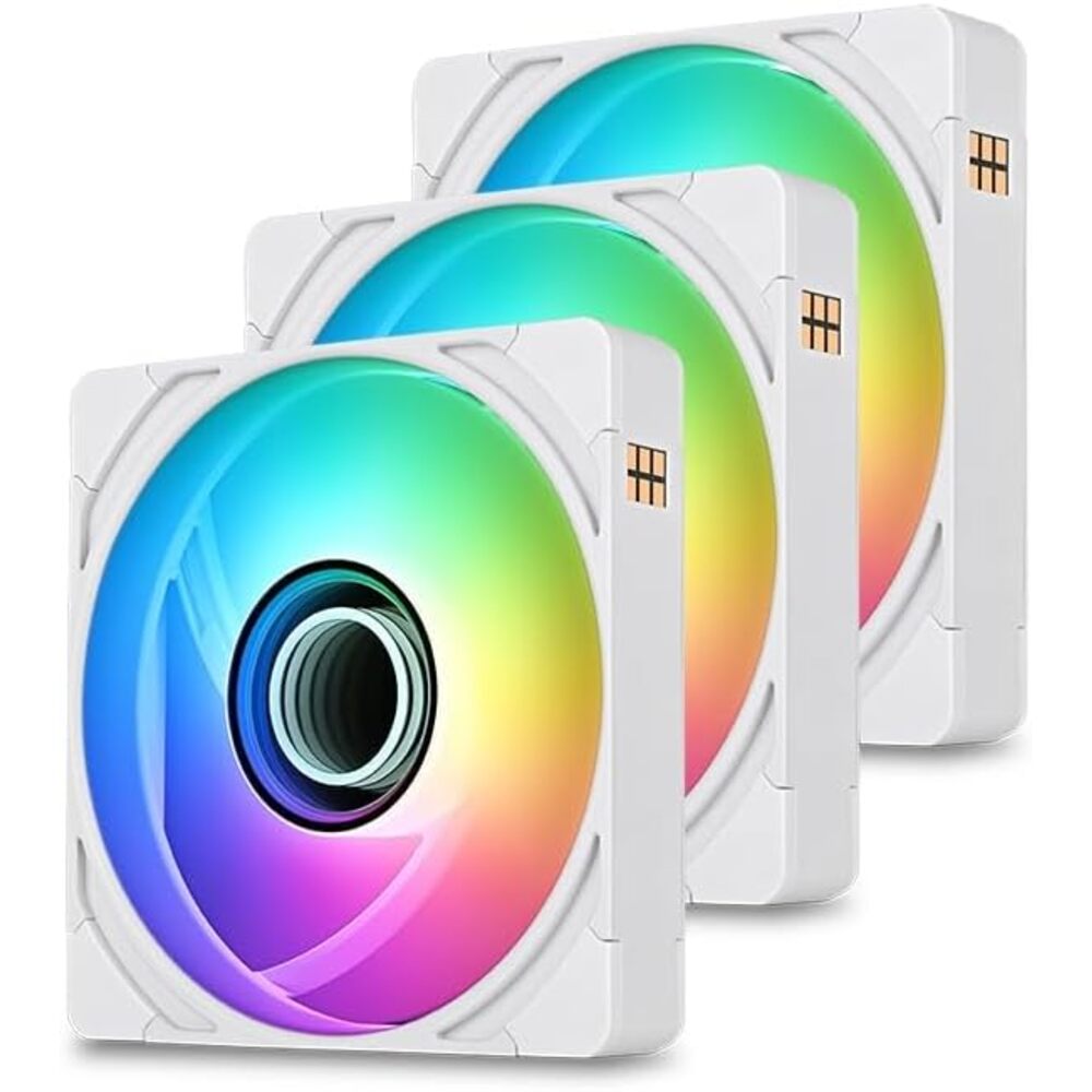 Thermaltake CT120 EX Infinity ARGB Sync 3 Pack; Infinity Mirror Hub; 120mm x 28mm; PWM 500~2000 RPM; MagForce 2.0; Airflow 68.20 CFM; 5V 3-Pin Motherboard Sync; 3-Pack; Snow; CL-F243-PL12SW-A