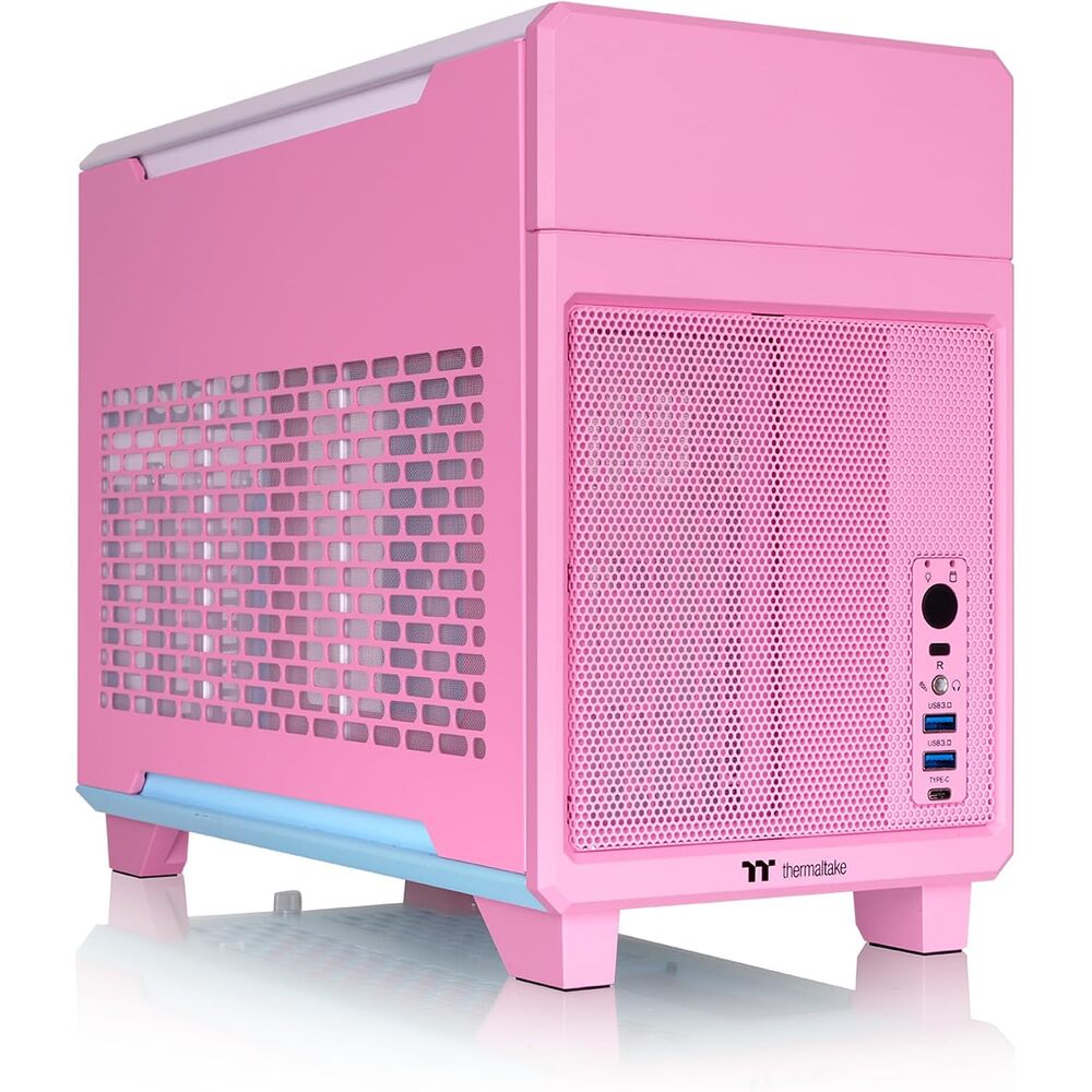 Thermaltake TR100 SFF Chassis; mITX Support; 18.9 Liters; PCIe 4.0 Riser Cable Included; 360mm GPU Clearance; 280mm Radiator Support; Removable PCIe Bracket; Bubble Pink; CA-11A-00SANN-00