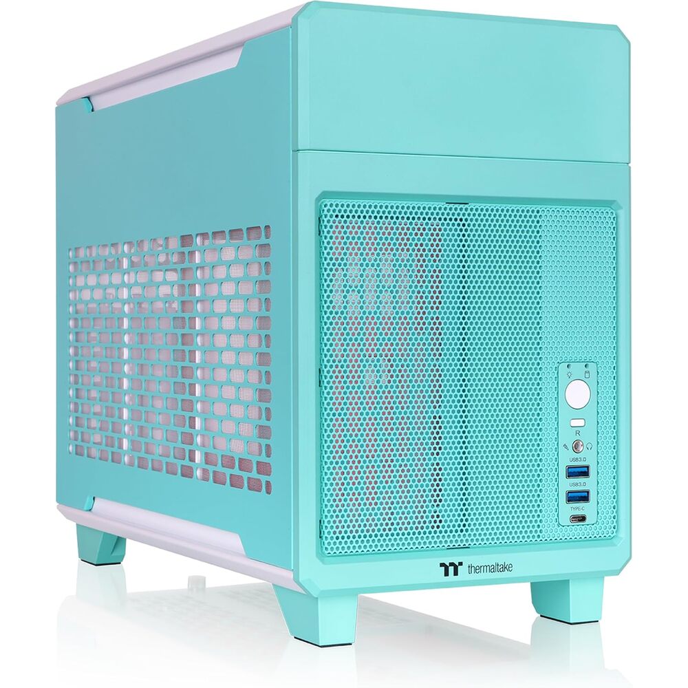Thermaltake TR100 SFF Chassis; mITX Support; 18.9 Liters; PCIe 4.0 Riser Cable Included; 360mm GPU Clearance; 280mm Radiator Support; Removable PCIe Bracket; Mint Strawberry; CA-11A-00SLNN-00