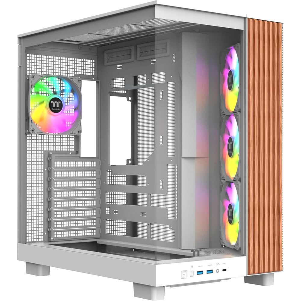 Thermaltake View 380 XL WS ARGB; Mid Tower Chassis; Side Wood Trim; 4x120mm ARGB Lite Fans Included; 420mm GPU Clearance; ATX/mATX/mITX; Hidden Connector Support; Dual Chamber; Snow; CA-11E-00M6WN-WS