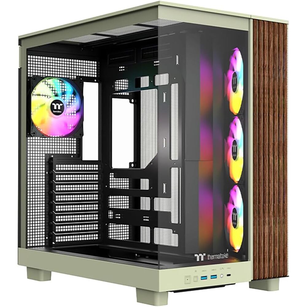 Thermaltake View 380 XL WS ARGB; Mid Tower Chassis; Side Wood Trim; 4x120mm ARGB Fans Included; 420mm GPU Clearance; ATX/mATX/mITX; Hidden Connector Support; Dual Chamber;Matcha Green;CA-11E-00MEWN-WS
