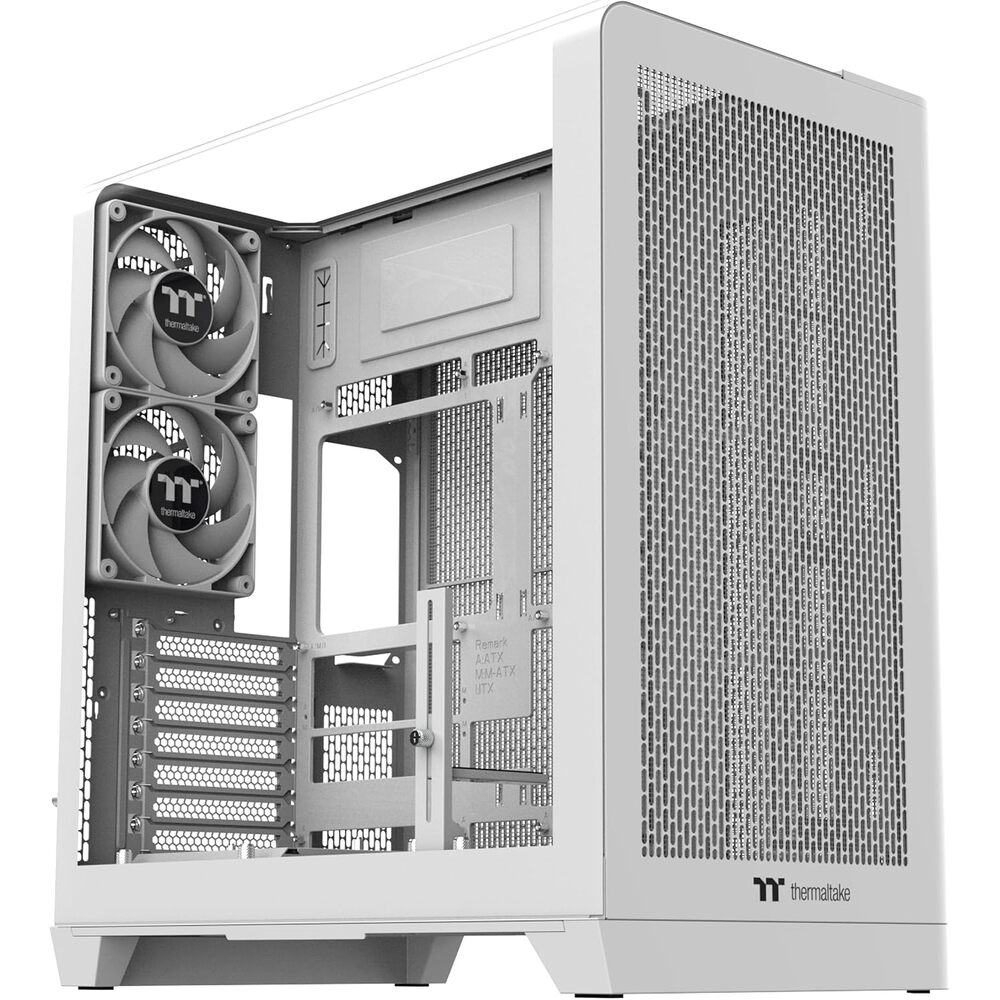 Thermaltake View 390 Air; Mid Tower; 2x120mm CT Fans Included; 360mm Radiator Support; 420mm GPU Clearance; Hidden Connector Support; Rotatable PCIe Slots; 200mm PSU Clearance; Snow; CA-11F-00M6WN-00