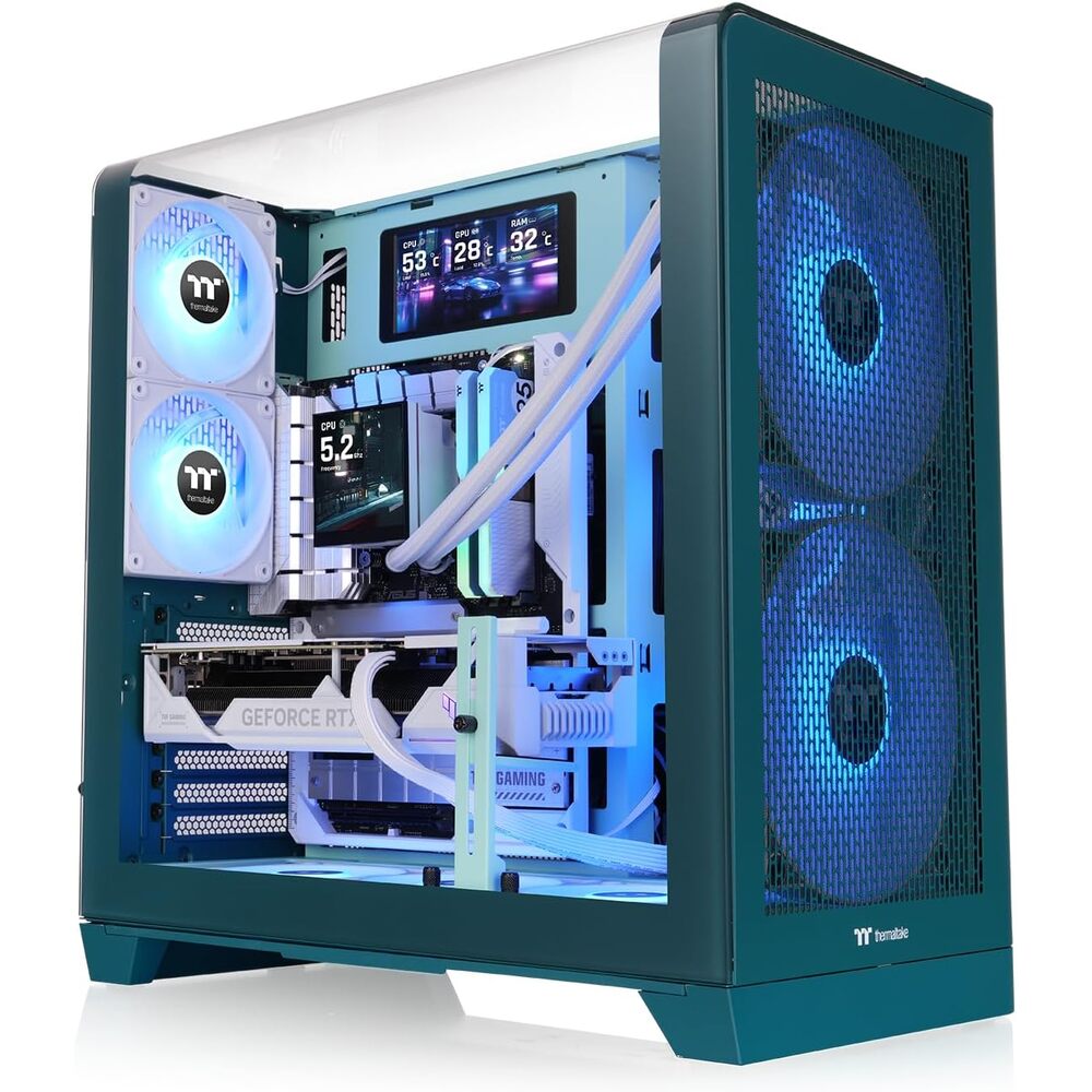 Thermaltake View 390 Air; Mid Tower; 2x120mm CT Fans Included; 360mm Radiator Support; 420mm GPU Clearance; Hidden Connector Support; Rotatable PCIe Slots; Transformative Teal; CA-11F-00MTWN-00