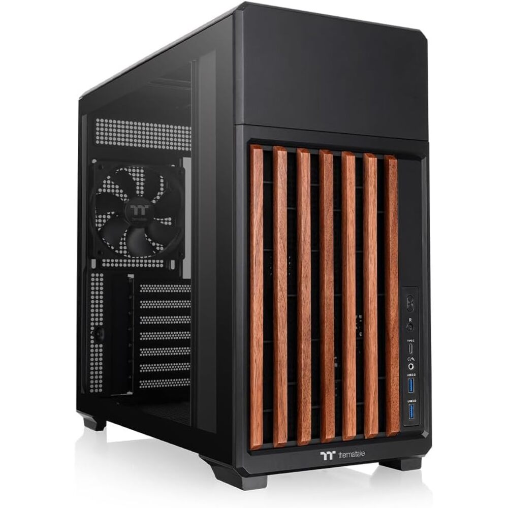 Thermaltake TR300 WS; Wood Trim; Mid Tower; 1x120mm PWM Fan Included; ATX/mATX/mITX Support; 360mm Radiator Support; 410mm GPU Clearance; 165mm Air Cooler Clearance; Black; CA-11M-00M1WN-WS