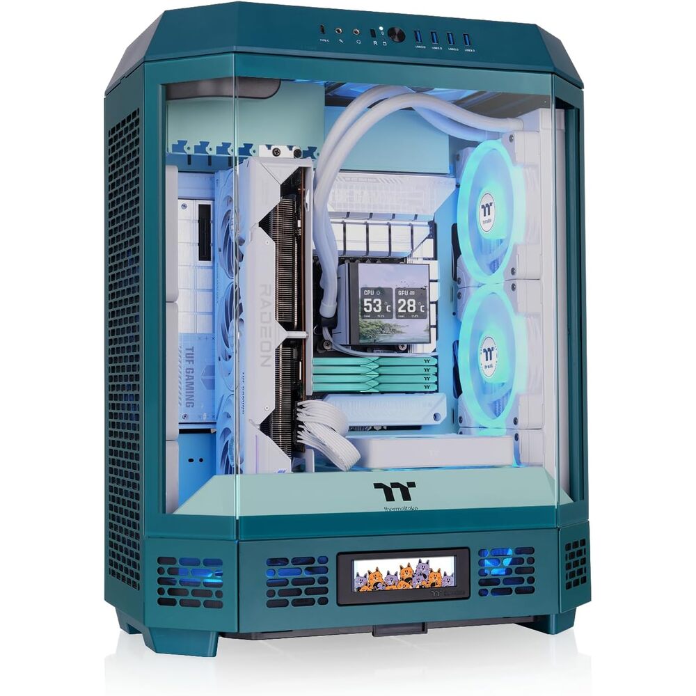 Thermaltake Tower 600 Mid Tower; 2x140mm CT Fans Included; 420mm Radiator Support; 400mm GPU Clearance; Hidden Connector Support; Rotatable PCIe Slots; Transformative Teal; CA-1Z1-00MTWN-00