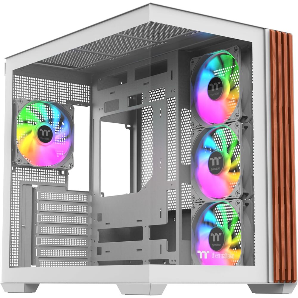 Thermaltake View 380 WS ARGB; Mid Tower Chassis; Side Wood Trim; 4x120mm ARGB Lite Fans Included; 415mm GPU Clearance; Dual Chamber; ATX/mATX/mITX; Hidden Connector Support; Snow; CA-1Z2-00M6WN-WS