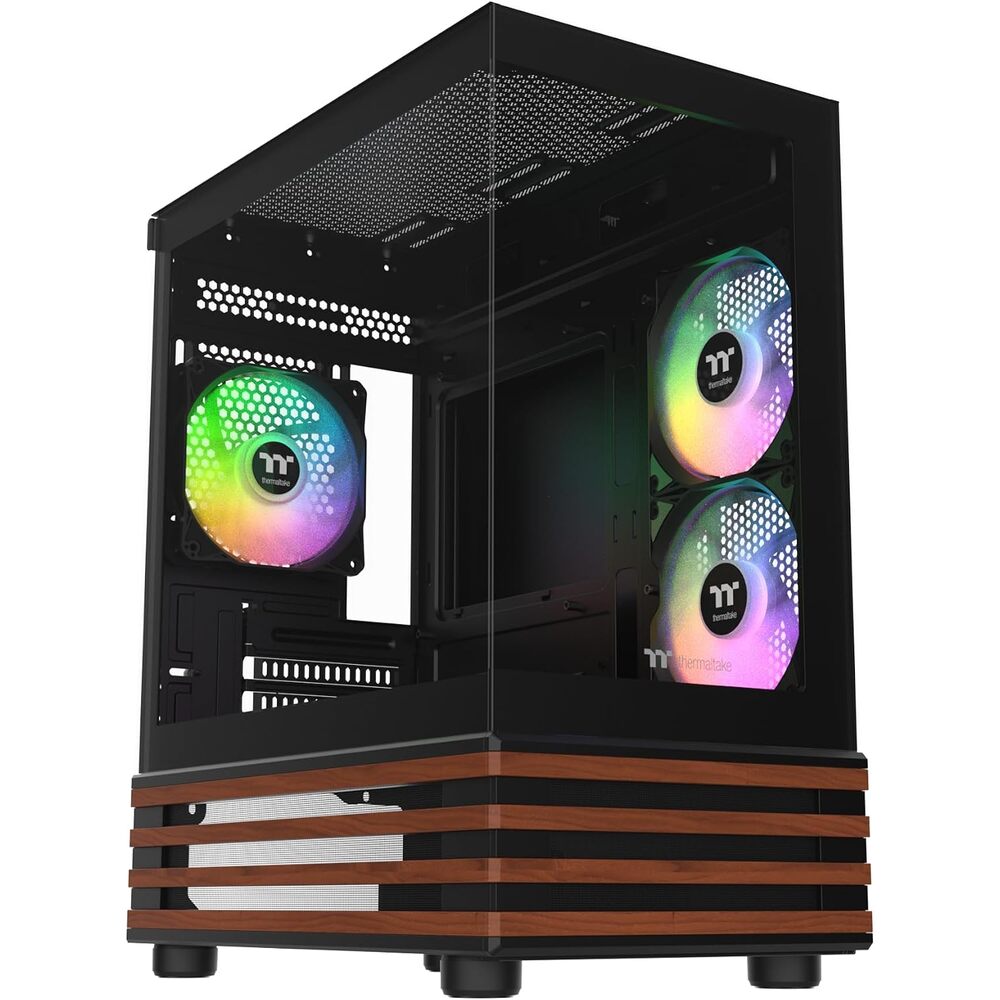 Thermaltake View 170 WS ARGB; Micro Chassis; Bottom Wood Trim; 3x120mm ARGB Lite Fans Included; 340mm GPU Clearance; 160mm Air Cooler Max Height; mATX/mITX; Black; CA-1Z4-00M1WN-WS