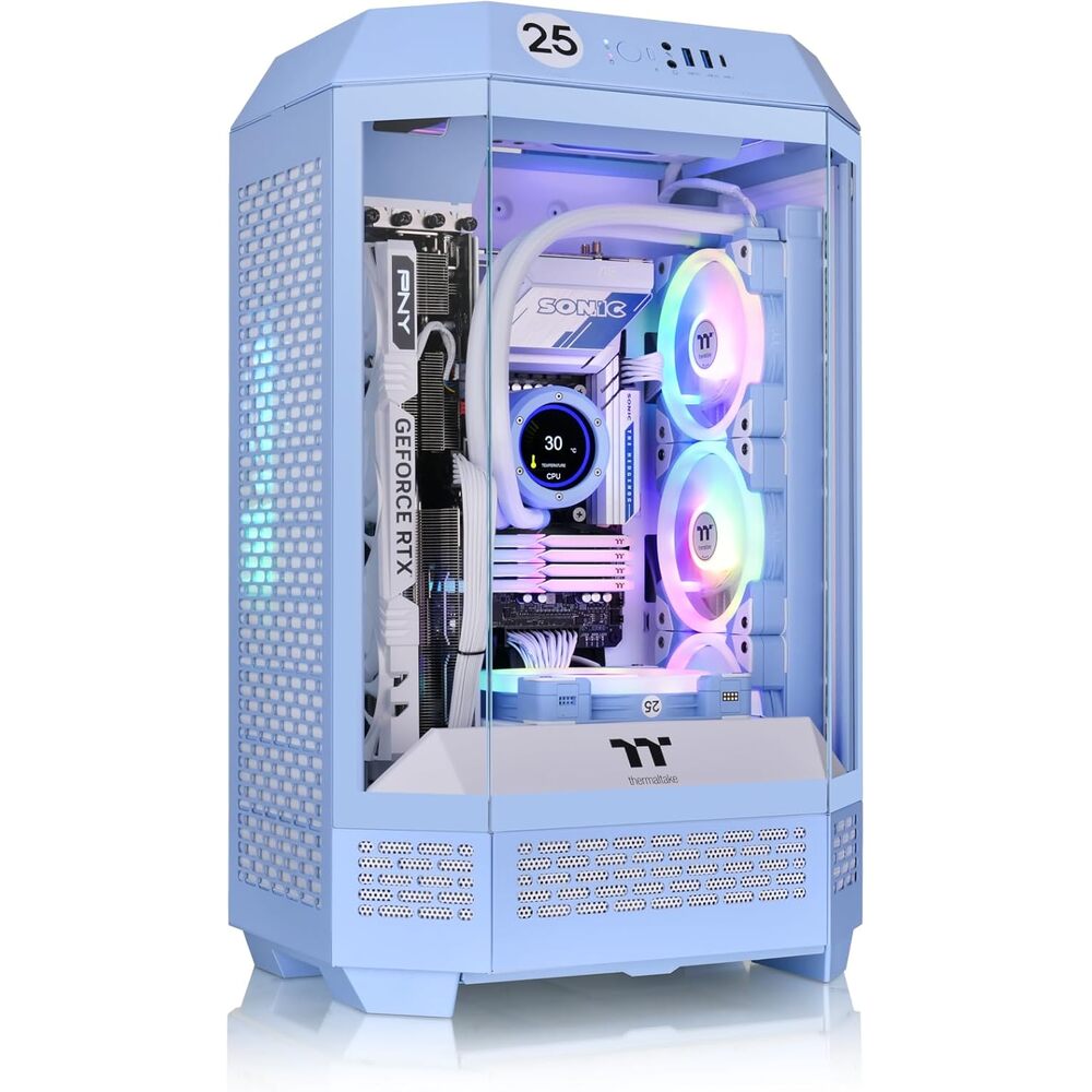 Thermaltake Tower 300 Hydrangea Blue Micro-ATX Case; 2x140mm CT Fan Included; Support Up to 420mm Radiator; Optional Chassis Stand Kit Allows Horizontal Display; CA-1Y4-00SFWN-00; 3 Year Warranty