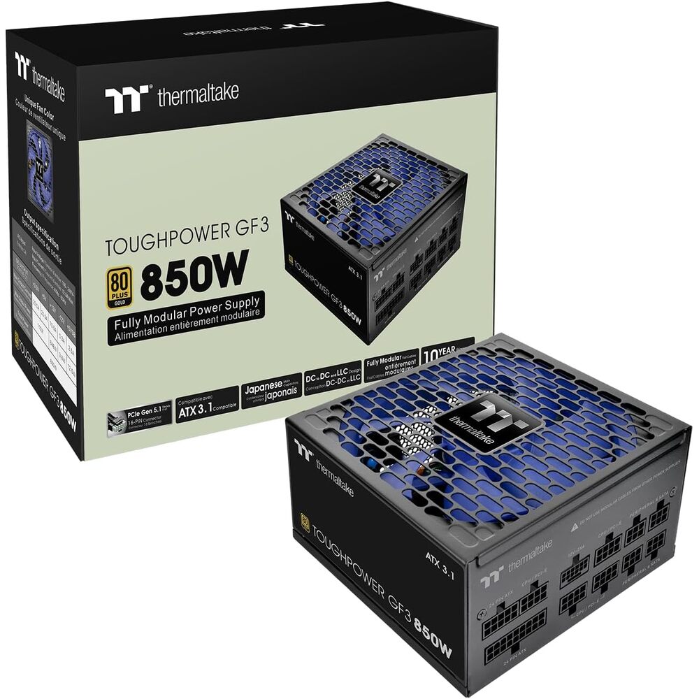 Thermaltake Toughpower GF3 850W; ATX 3.1; Native PCIe 5.1 12V-2x6; Flat Cables; Color Matched Connectors; Japanese Main Capacitors; 135mm Fan; 80 Plus Gold Certified; Black; PS-TPD-0850FNFAGU-4