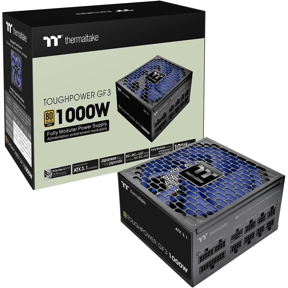 Thermaltake Toughpower GF3 1000W; ATX 3.1; Native PCIe 5.1 12V-2x6; Flat Cables; Color Matched Connectors; Japanese Main Capacitors; 135mm Fan; 80 Plus Gold Certified; Black; PS-TPD-1000FNFAGU-4