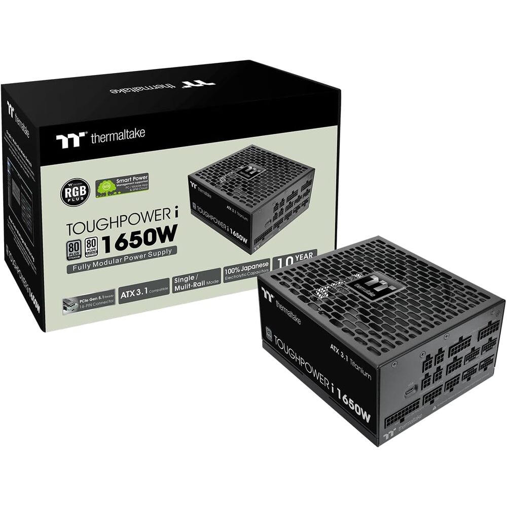 Thermaltake Toughpower i1650W; ATX 3.1; 4X Native PCIe 5.1 12V-2x6; Dual-Color H++ Connectors; 100% Japanese Capacitors; Multi/Single Rail Switching; Digital; 80 Plus Titanium; PS-TPI-1650FNFDTU-1