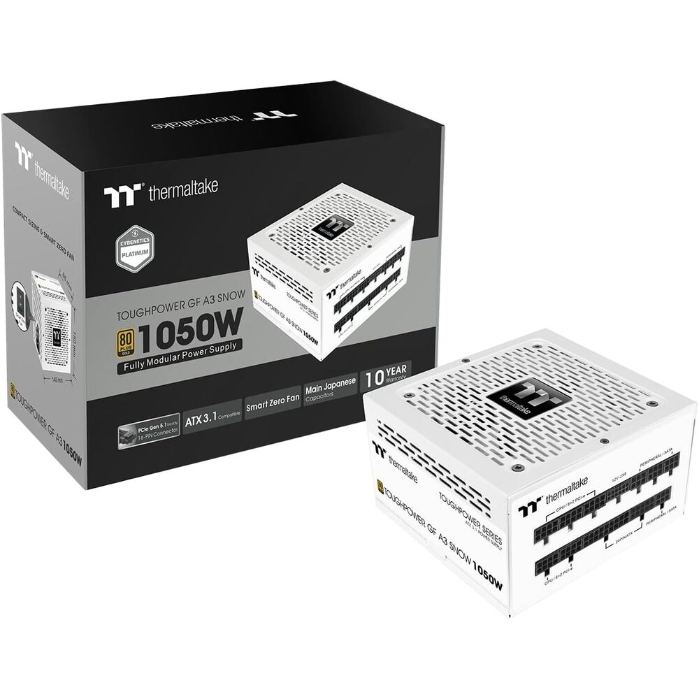 Thermaltake Toughpower GF A3 Snow Edition 1050W 80+ Gold Full Modular SLI/Crossfire Ready ATX 3.1 Power Supply; PCI-E 5.1 600W 12V-2x6 Connector Included; PS-TPD-1050FNFAGU-N; 10 Year Warranty