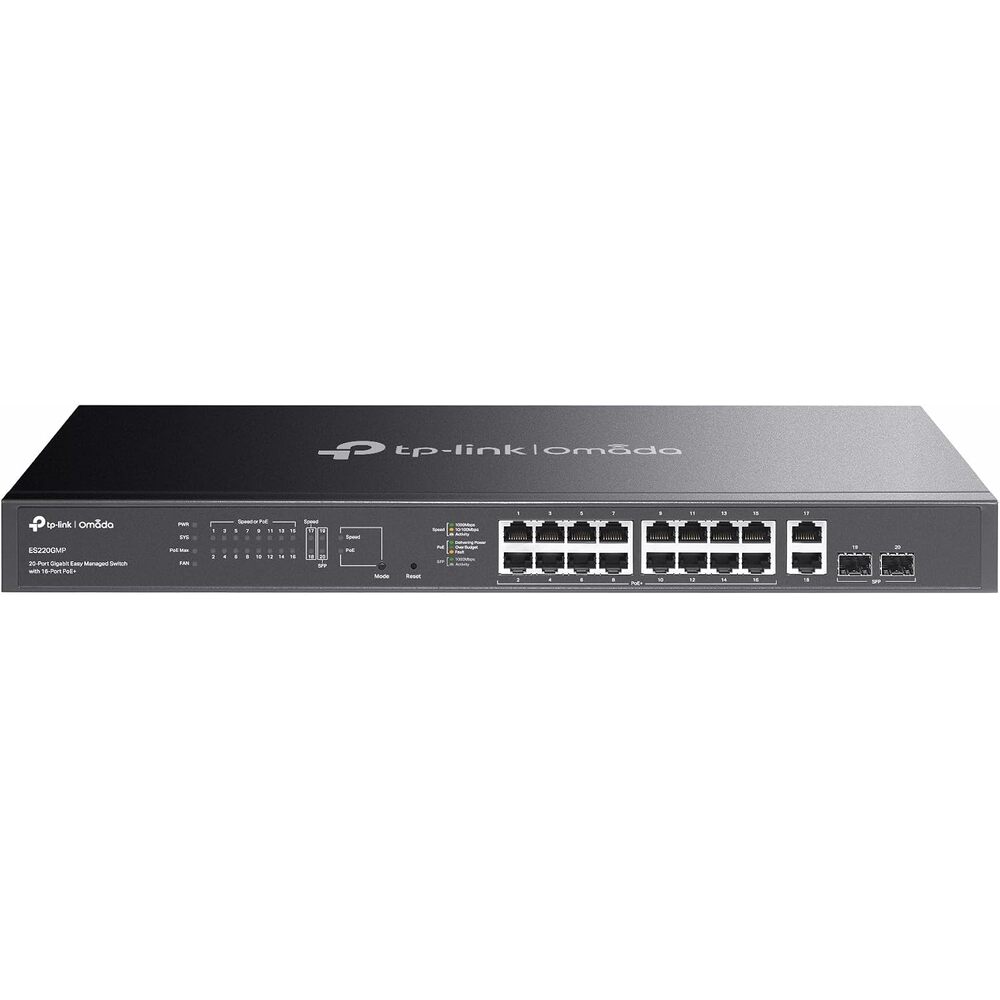 TP-Link Omada 16 Port Gigabit Easy Managed PoE Switch, 250W Budget, PoE+ Compliant, Up to 250m Distance, Auto Recovery, VLAN, Loop Prevention, with Fan (ES220GMP)