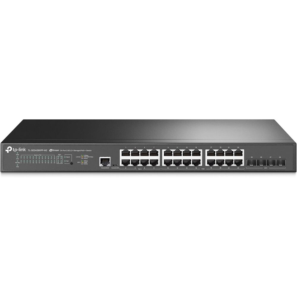 Omada SG3428XPP-M2 | 24 Port 2.5 GB PoE Switch, 4 x 10 GE SFP+ Port | 16 PoE+ and 8 PoE++ Ports@500W | L2+ Smart Managed | Omada SDN Integrated | IPv6 | VLAN, ACL, QoS, IGMP Snooping