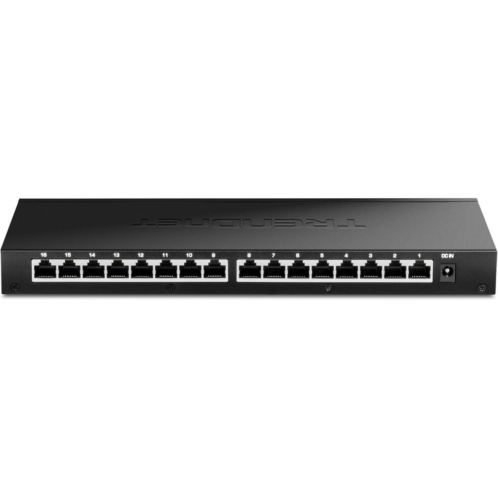 TRENDnet 16-Port Unmanaged 2.5G Desktop Network Ethernet Switch, TEG-S3160, 16 x 2.5Gb RJ-45 Ports, 80Gbps Switching Capacity, Ethernet Splitter, NDAA & TAA Compliant, Lifetime Protection, Black