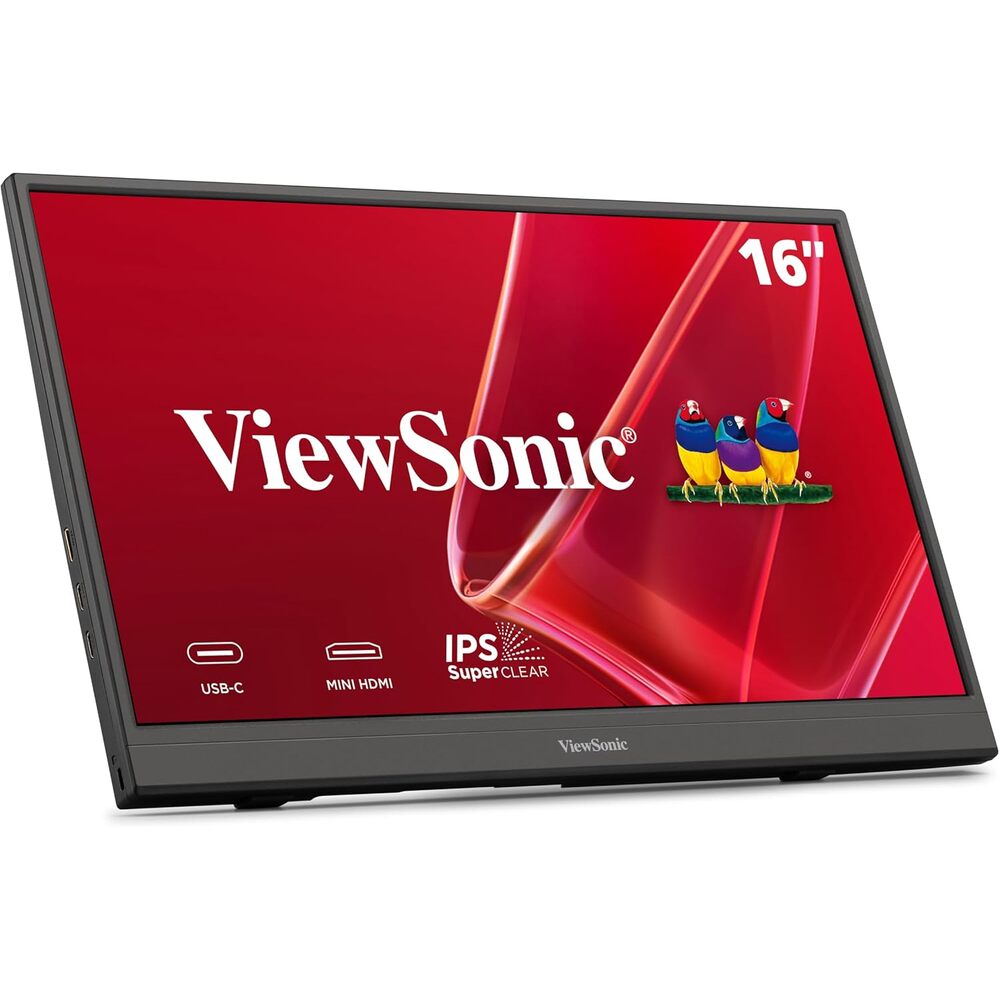 ViewSonic VA1653 16 Inch 1080p Portable Monitor, IPS Display with Eye Care for Easy Second Screen Productivity, Built-in Stand, USB-C, Mini HDMI, and Protective Case