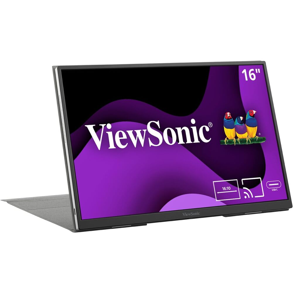 ViewSonic VG1656N 16 Inch 1200p Wireless Portable Monitor, IPS for Improved Workflows and Second Screen Productivity, Built-in Stand and Battery, 60W USB-C, and WiFi Dongle Inputs