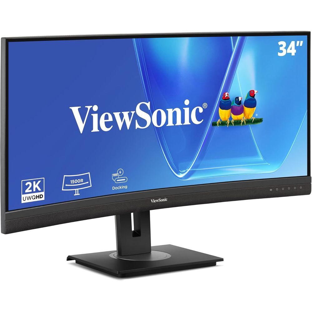 ViewSonic VG3456CA 34 Inch 1440p Ultrawide Docking Monitor, Curved IPS Display for Smooth Home and Office Productivity, Full Ergonomic Adjustability, 100W USB-C, RJ45, and HDMI Inputs