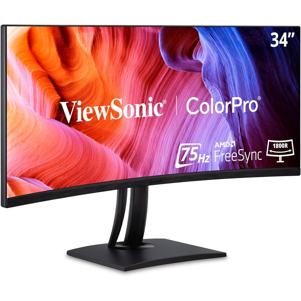 ViewSonic VP3456A 34 Inch 1440p Ultrawide ColorPro Monitor, Curved Display with 100% sRGB and Pantone Validated for Professional Graphic Design, Advanced Ergonomics, 100W USB-C, HDMI, and DP Inputs