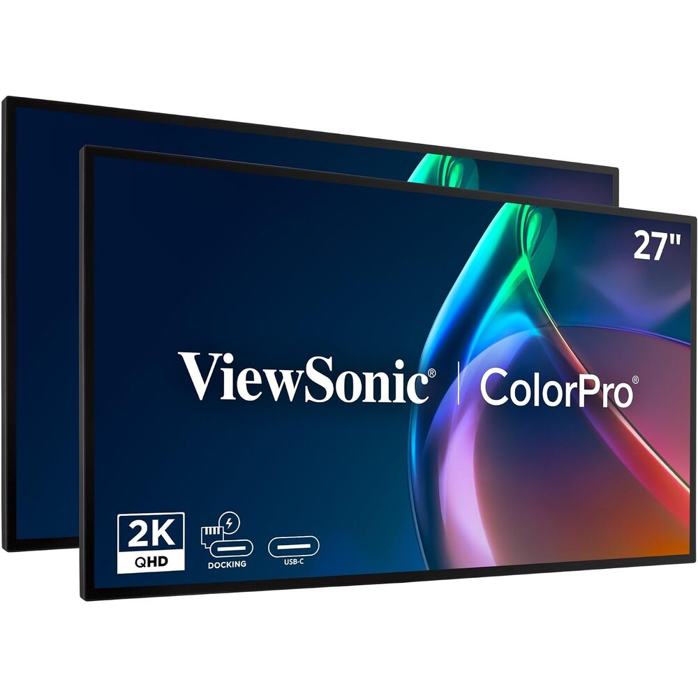 ViewSonic VP2768A_H2 27 Inch 1440p Dual Pack ColorPro Docking Monitors, Pantone Validated Head-Only Displays for Dual Screen Graphic Design, Advanced Ergonomics, 90W USB-C, HDMI, RJ45, and DP Inputs