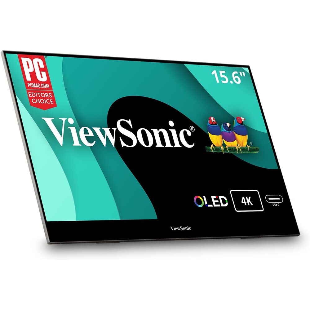 ViewSonic VX1655-4K-OLED 15.6 Inch 4K Portable Monitor, OLED Display for Immersive Mobile Workspaces and Second Screen Productivity, Built-in Stand, 60W USB-C, and Mini HDMI Inputs