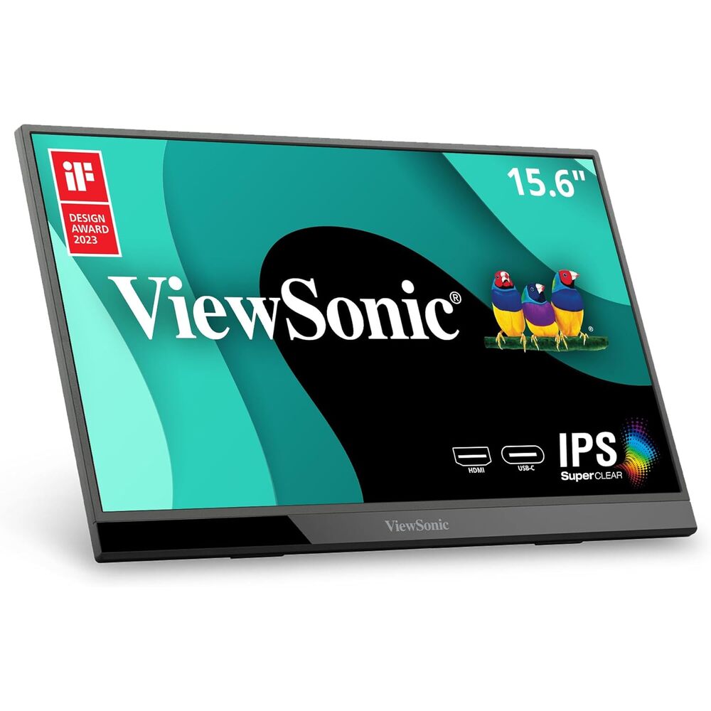 ViewSonic VX1655 15.6 Inch 1080p Portable Monitor, IPS Display for Comfortable Mobile Workspaces and Second Screen Productivity, Built-in Stand, 60W USB-C, and Mini HDMI Inputs