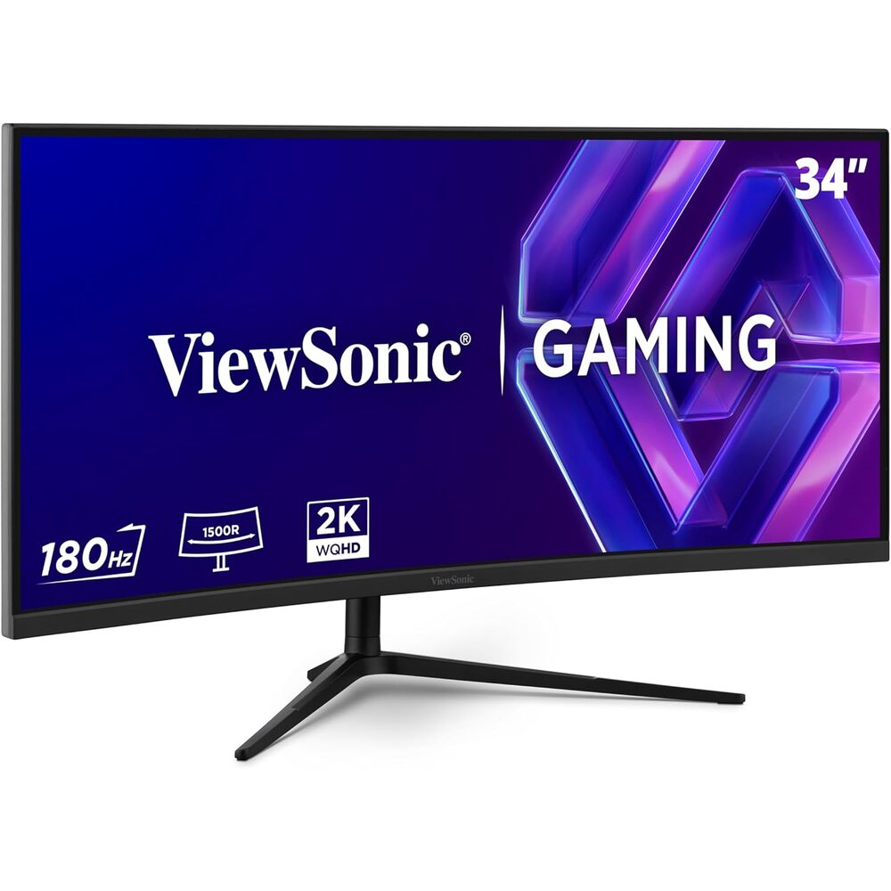 ViewSonic VX3418C-2K 34 Inch 1440p Ultrawide Curved Gaming Monitor, 180Hz and 1ms for Fast Gameplay, FreeSync Premium and HDR10 for Smooth Visuals, Full Ergonomic Adjustability, HDMI, and DisplayPort