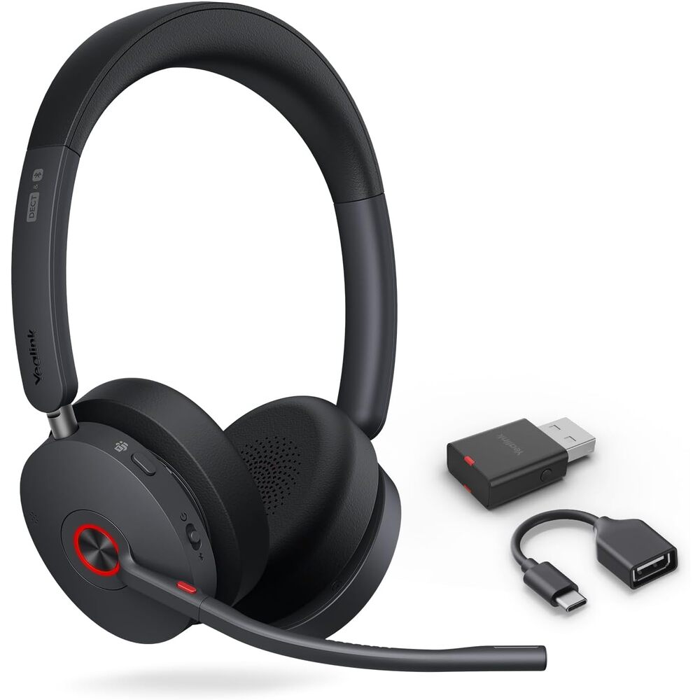 Yealink WH68 Hybrid Wireless Headset with ANC, DECT 6.0 & Bluetooth Dual-Connect, 492ft Range, 6-Mic Noise Cancelling Office Headphones for Teams, Zoom, 32H Talk Time for PC/Laptop/Smartphone