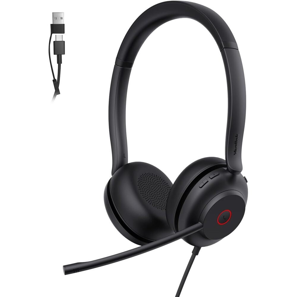 Yealink UH35 USB-C/A Headset with Noise Cancelling Microphone, Wired Headphones for Computer PC, Mute Button, Compatible with Zoom, Google and Other Leading UC Call Platforms