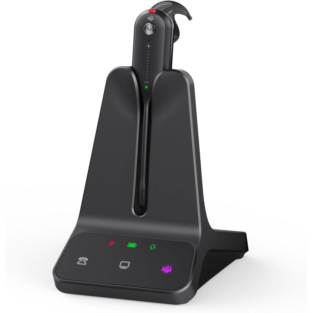 Yealink DECT Wireless Headset WH63 E2,Teams Certified,Single Ear(Mono) Office Headset for Desk Phone and Computer Softphone,3 Wearing Styles,Noise Cancelling Mic,607Ft Range